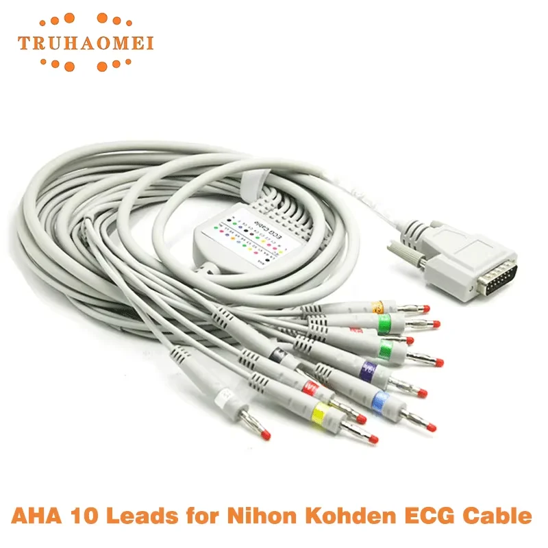 DB15 Pin ECG Cable 10 Leads For Nihon Kohden 9620 Biocare Comen 1200 Banana 4.0 AHA or IEC Standard EKG Cable with 10 Leadwire