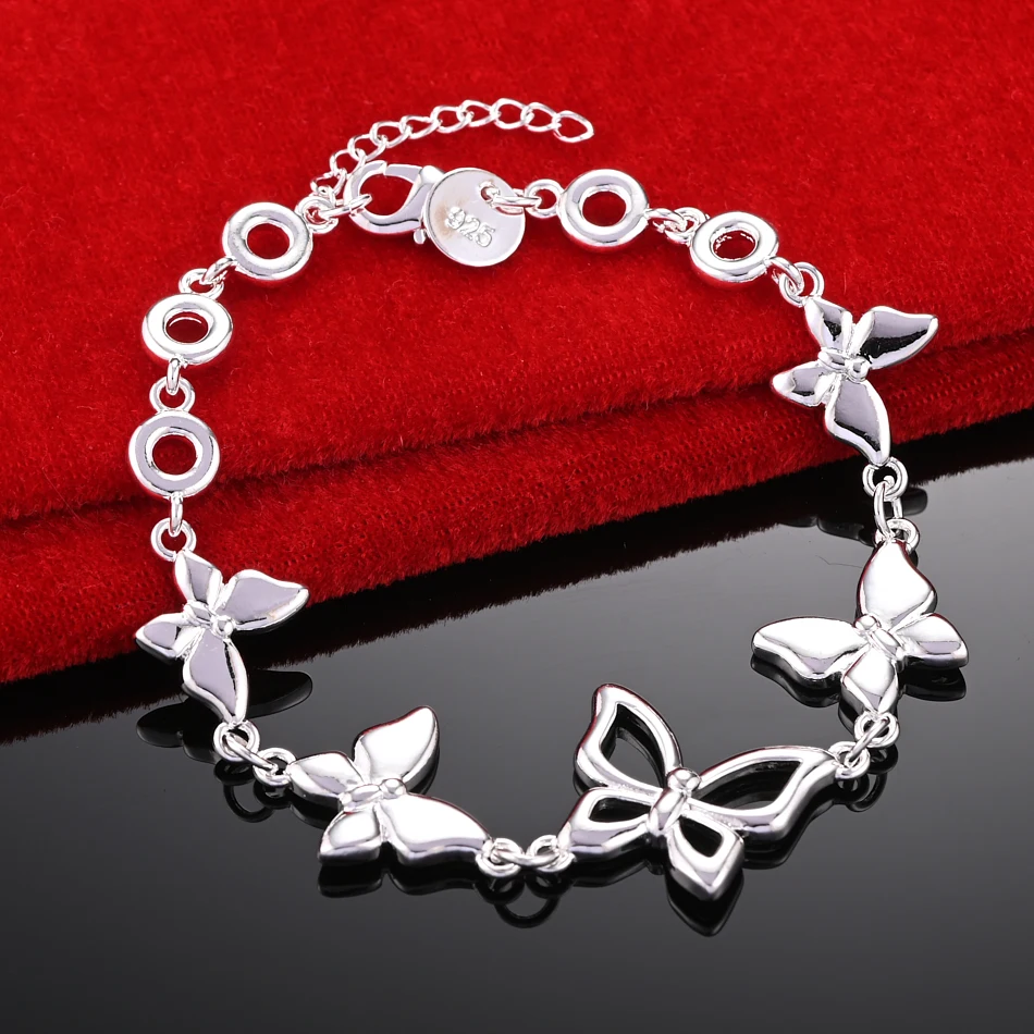 Five Butterfly Chain Bracelet For Woman Fashion Charm Silver Color Wedding Party Engagement Jewelry