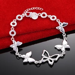 Five Butterfly Chain Bracelet For Woman Fashion Charm Silver Color Wedding Party Engagement Jewelry