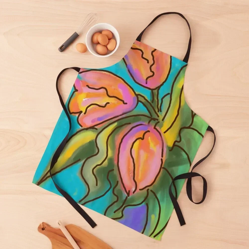 

PINK AND YELLOW TULIPS Apron Waiter Uniforms restaurant accessories Apron