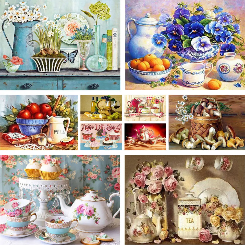 Scenery Tea Cup Painting By Numbers Package Acrylic Paints 50*70 Oil Painting Home Decoration For Children Wholesale Handicraft