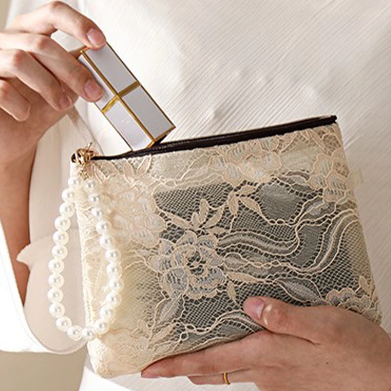 

New Cosmetic Bag Travel Toiletry Pouch Organizer Case Sweet Lace Toiletry Wash Bag for Makeup Accessories Phone Keys Coin Purse