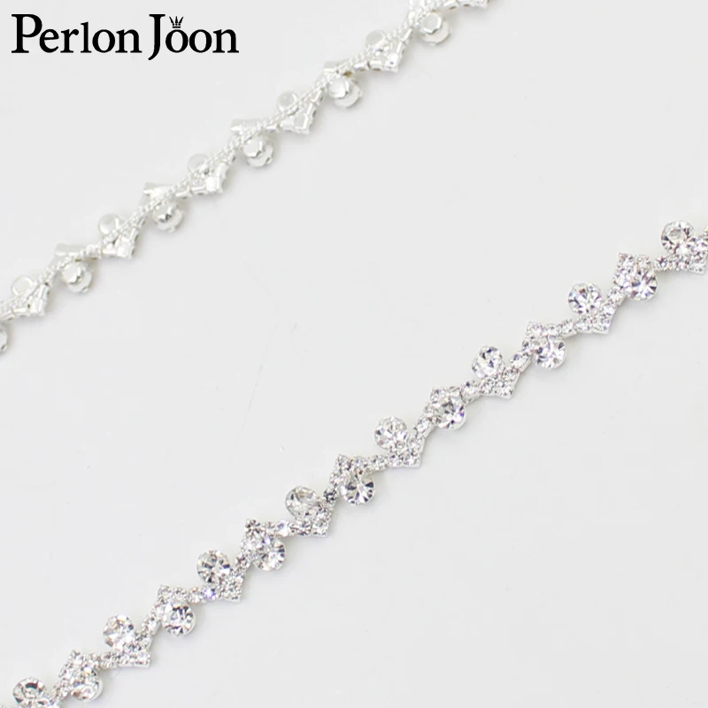 1cm wS-shape rhinestone trim bending crystal silver metal chain women clothing decorative shoes Accessories ML059