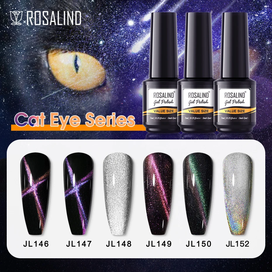 ROSALIND Crystal Cat Eye Nail Gel Polish con magnete vernice semipermanente Hybrid Magnetic Nail Art Base Top Coat Gel UV per unghie