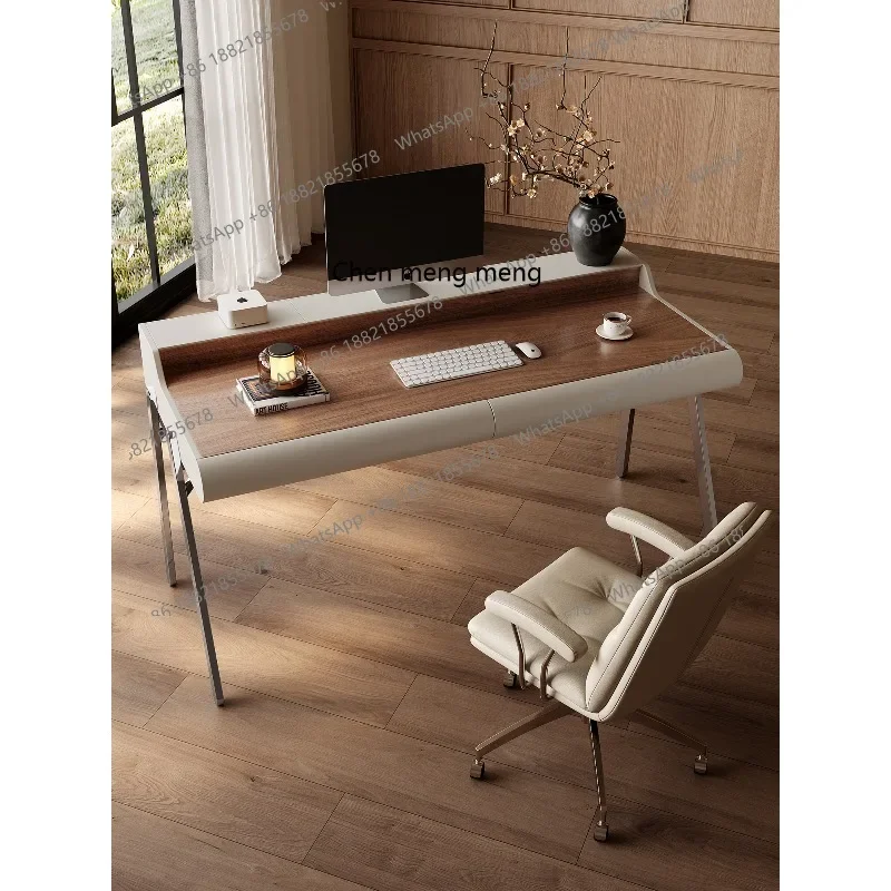 مكتب A139 غرفة نوم منزلية إيطالية بسيطة وغرفة معيشة بسيطة من خشب الجوز ومكتب كمبيوتر فاخر بجانب السرير #3