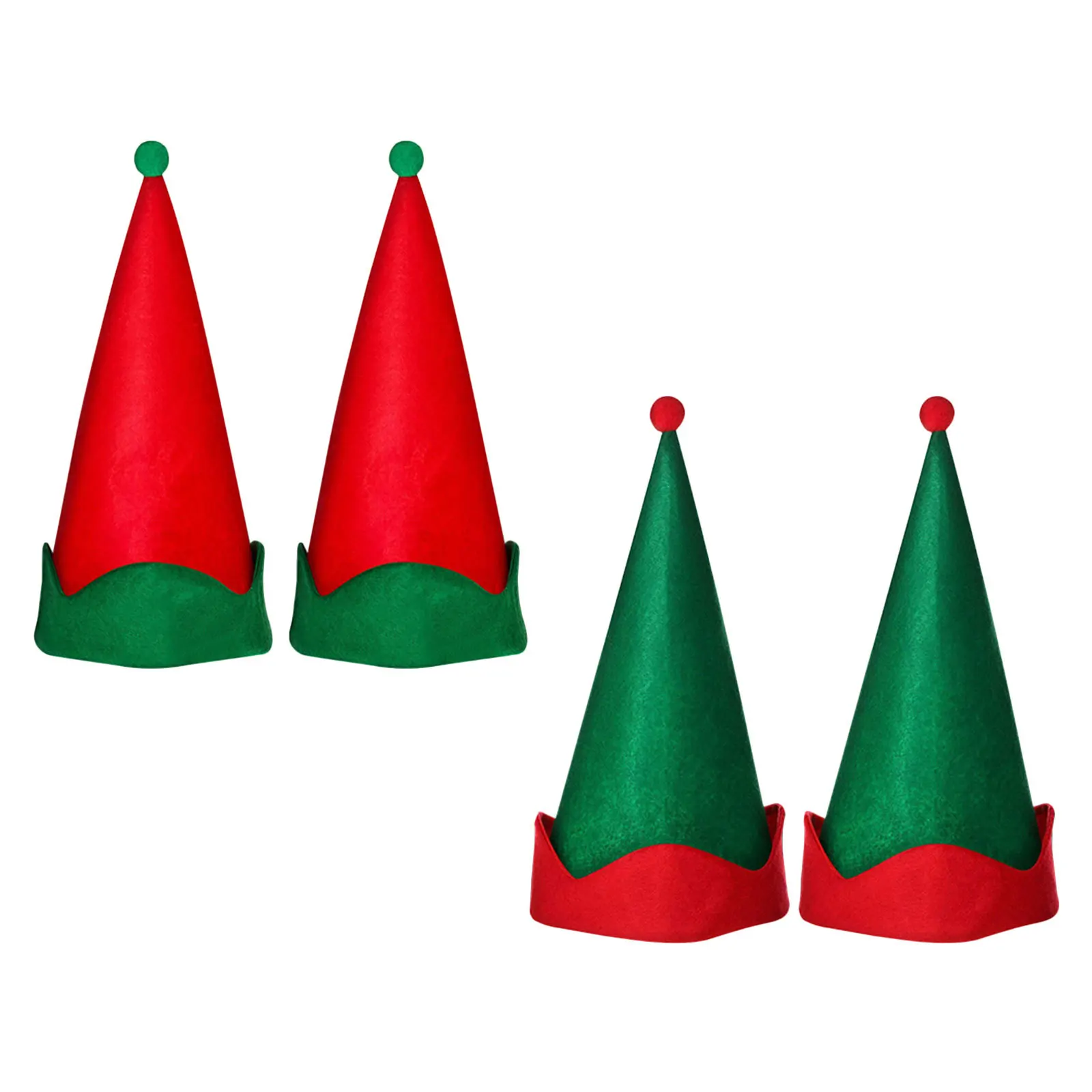 

4 шт. фетровая шляпа эльфа, красные и зеленые шапки унисекс для праздничных вечеринок для взрослых, рождественский костюм для косплея, аксессуары, кепка с конусом гнома