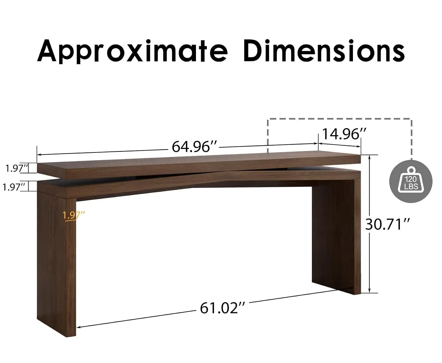 65-Inch Wood Veneer Console Table, Farmhouse Entryway Sofa Table with Spacious Top & Distinctive Base for Living Room Hallway Ap
