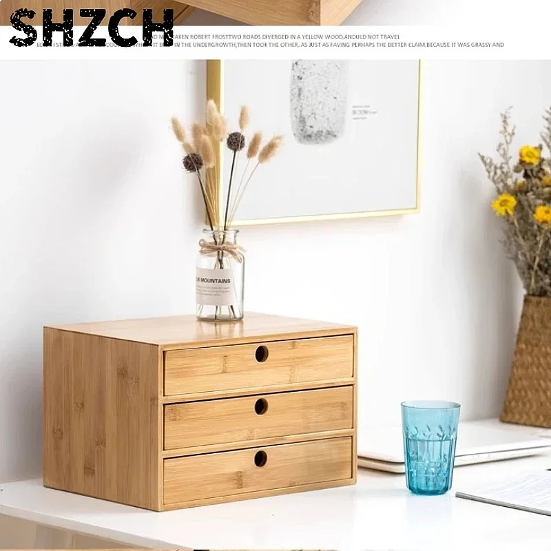 Multi-Layer Bamboo Desktop Drawer Under Desk Storage Organizer with Computer Stand