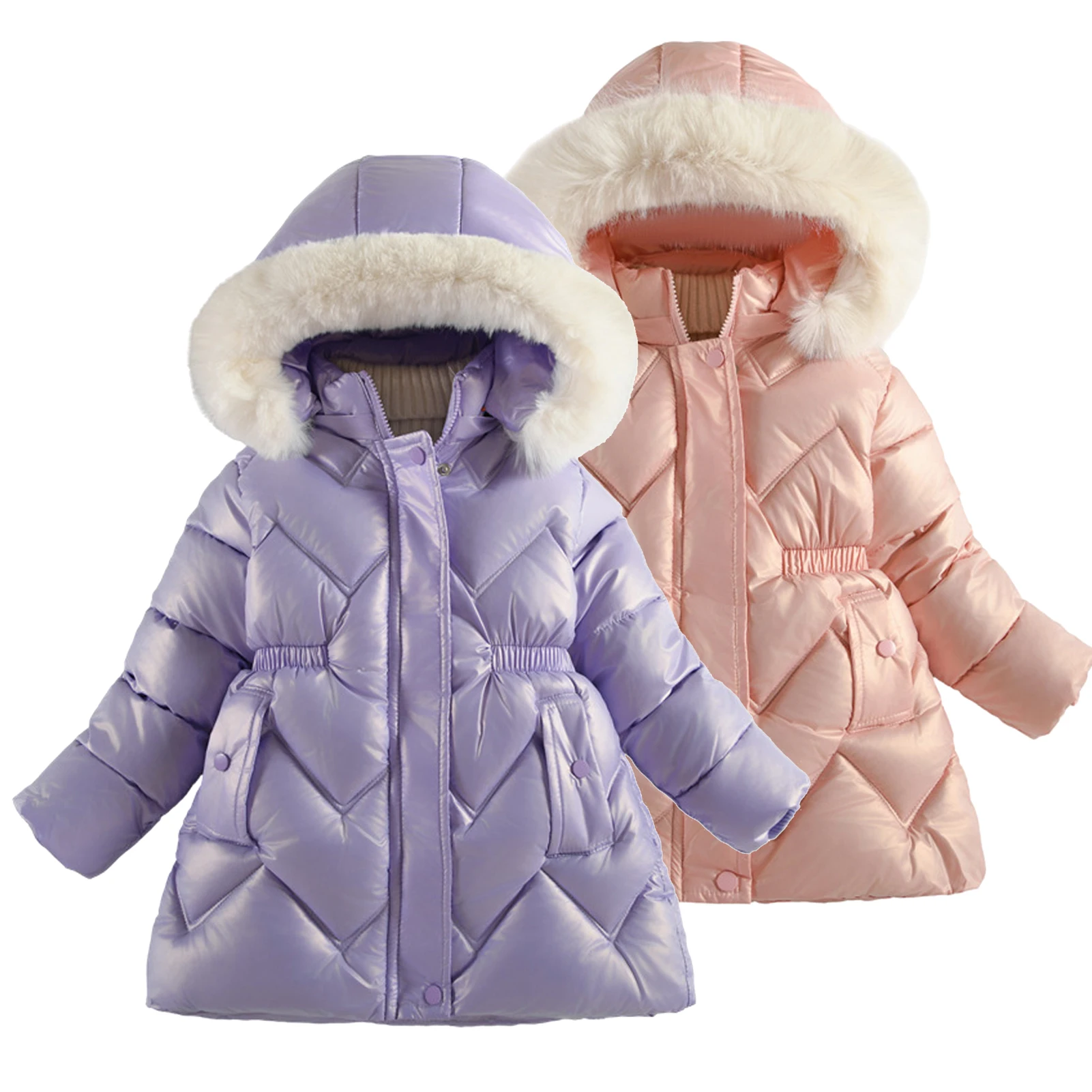 

Girls Down Coats,Children's Winter Warm Thick Fur Collar Hooded Jackets,Kids Overcoat,Toddler Cotton Padded Parkas,Puffer Jacket