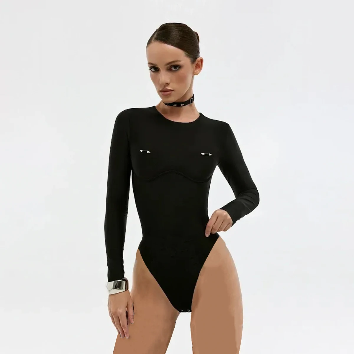 2025 Sexy Women One Piece Swimsuit Swimwear Female Solid Long Sleeves Monokini Swimming Suit Bathing Suit Biquini Beachwear