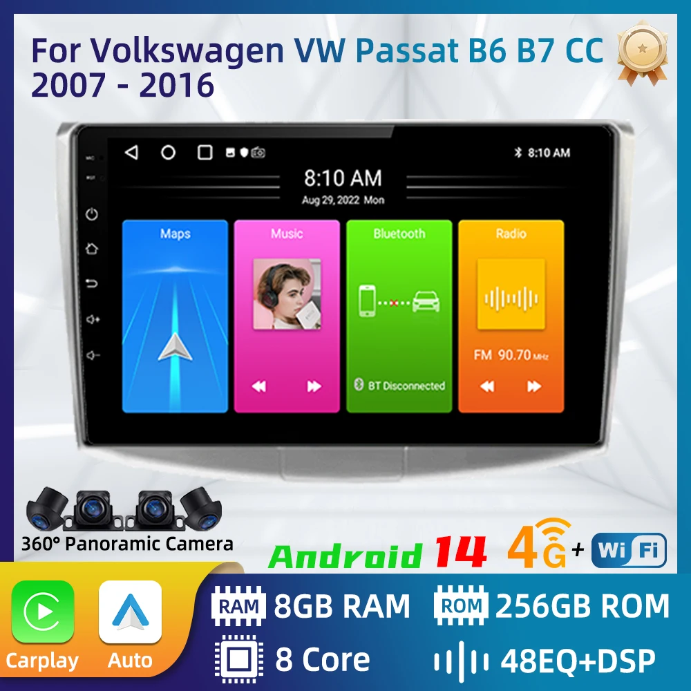 Car Radio For Volkswagen VW Passat B6 B7 CC 2007 - 2016 Android Car Multimedia Player GPS Navigation Carplay Stereo Touch 2Din