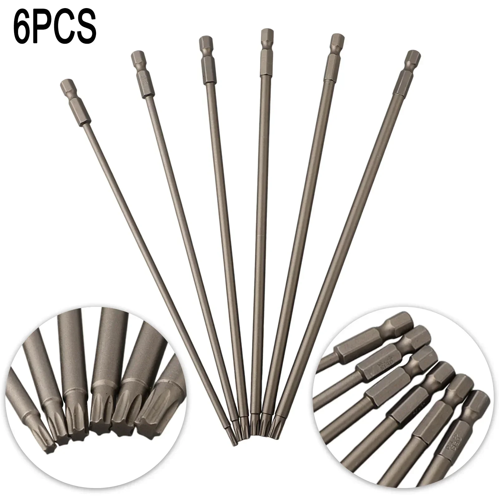 

1/6Pcs 200mm Magnetic Torx Screwdriver Bit Alloy Steel T15 T20 T25 T27 T30 Hexagonal Plum Wind Batch Head