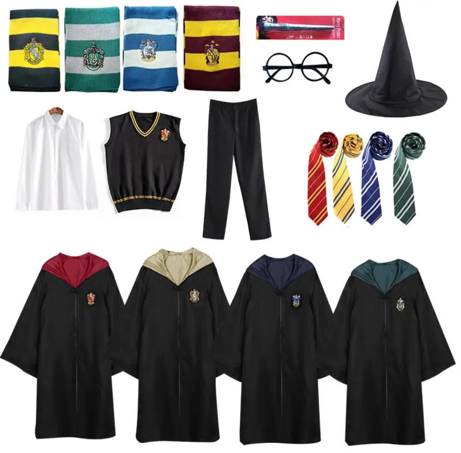 Magic robe Halloween cloak scarf Slytherin Ravenclaw Hufflepuff Robe Hat Magic Wand scarf Cosplay potter Costume for Kids Adults