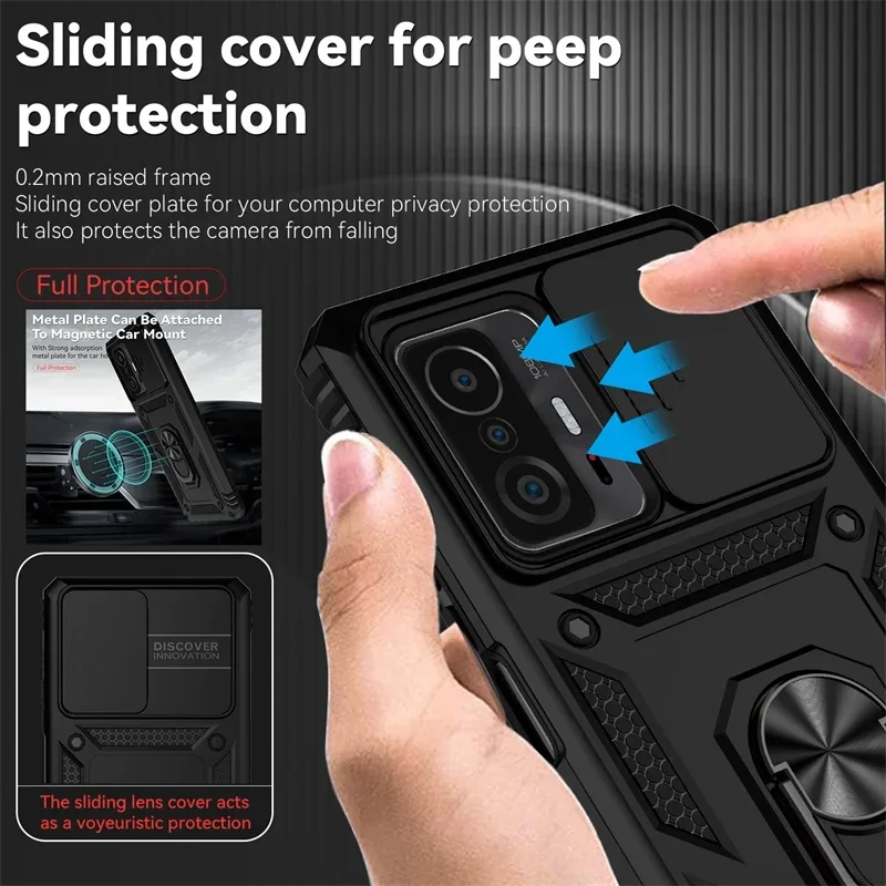 For Xiaomi 11T Pro Case Magnetic Stand Ring Phone Case Fir Xiomi Xaomi Mi 11 T T11 Mi11T 11TPro Slide Camera Armor Back Cover