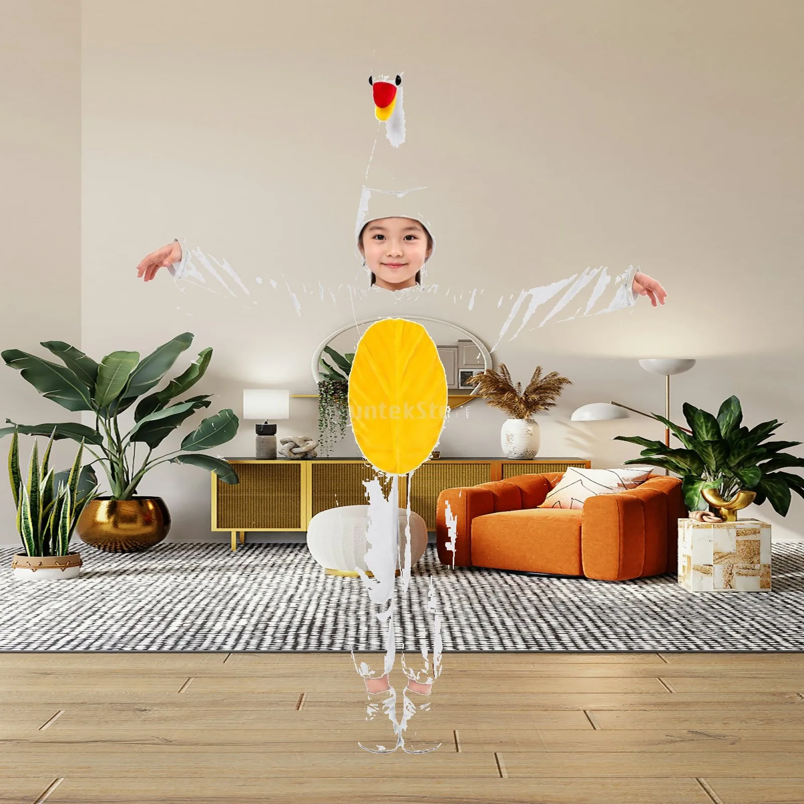 White Swan Jumpsuit Costume Bird-Themed Swan Costume Animal Onesie Long-Sleeved Easy to Wear for Children, Stage Performances