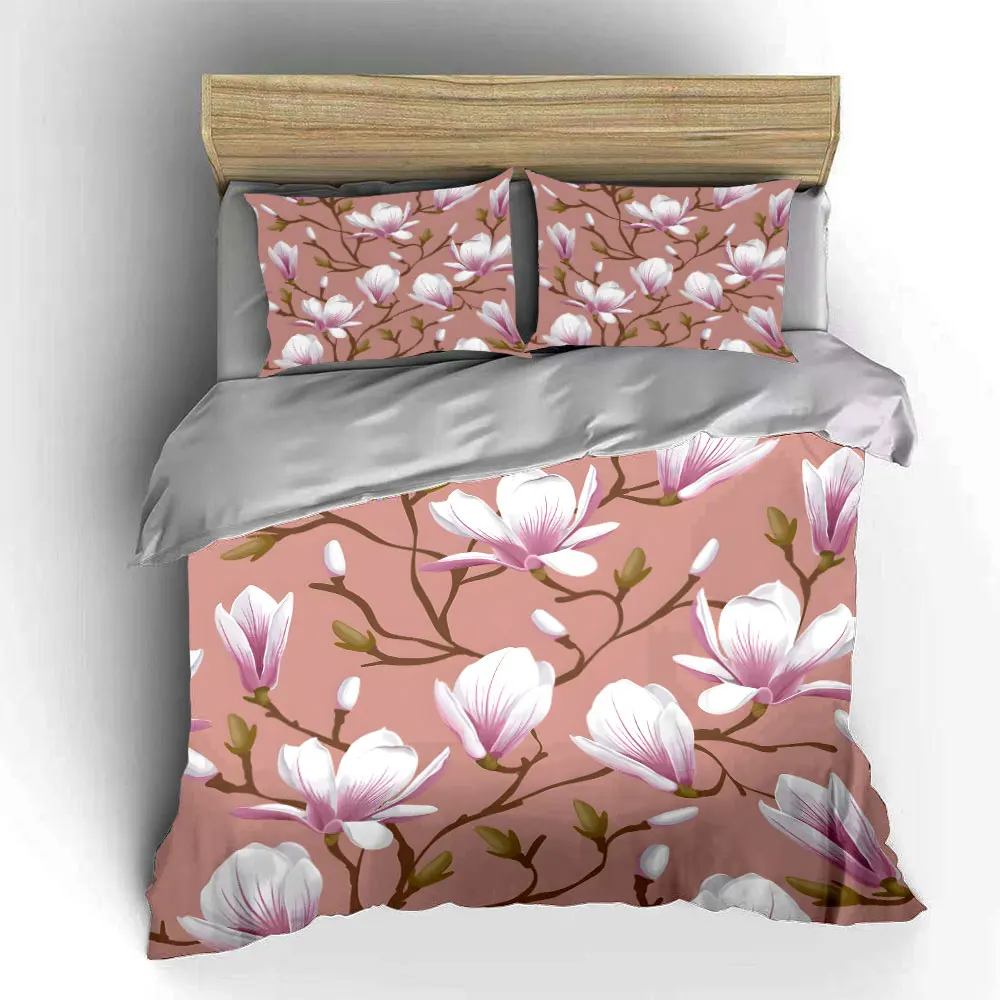 Elegant White Magnolia Pattern Duvet Cover Set Digital Print Colorful Polyester Bedding with Zipper Closur for kids gifts 5