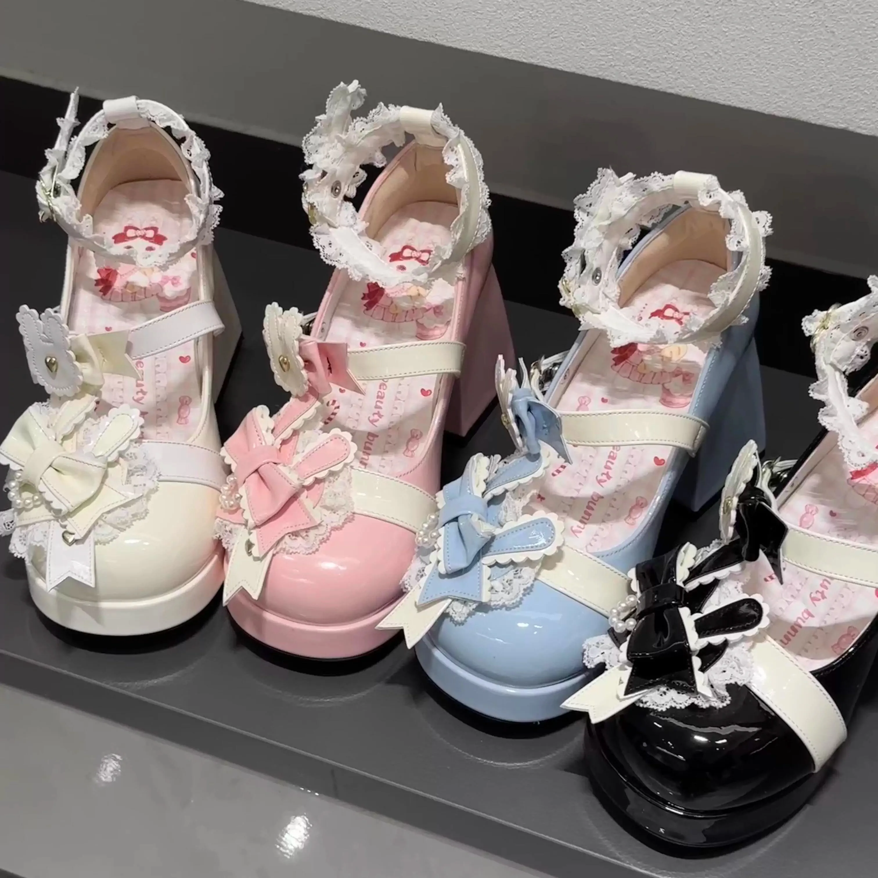 

Japanese Sweet Lolita Shoes High Heels Cute Lace Bow Cute Rabbit Girl Tea Party Single Shoes