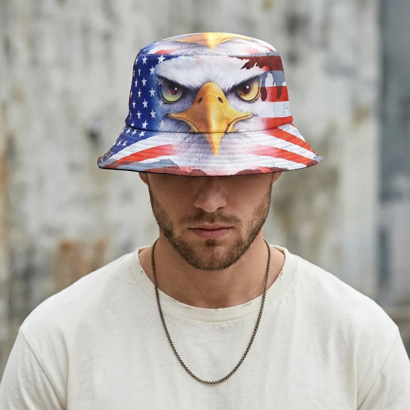 1pc Eagle Pattern Patriotic American Flag Bucket Hat,Summer Shade Fashion Panama Hat,Suitable for Independence Day Everyday Use