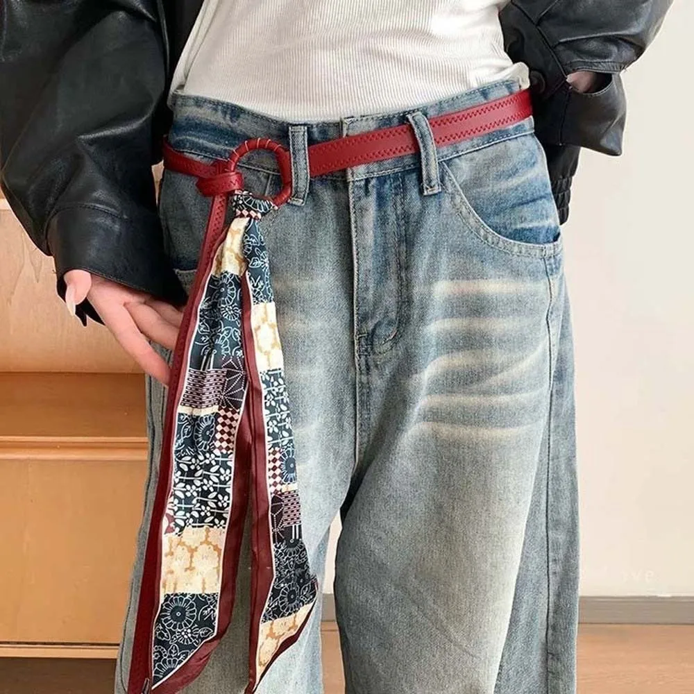 เข็มขัดลายแคชเมียร์สไตล์ชาติพันธุ์  แบบโบฮีเมียน  ปรับได้  สไตล์เรโทร  ผ้าแจ็คการ์ด  ผ้าคาดเอว  ผ้าไหม  ดีไซน์ผูกโบว์  สำหรับสาวๆ