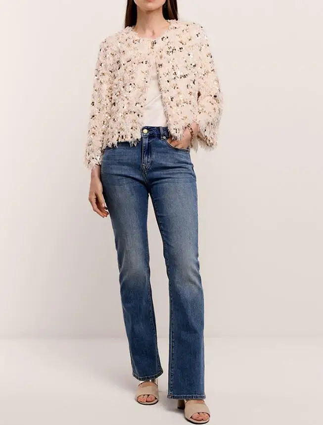 Warm Sequin Plush Fleece Open Front Cropped Winter Coat Contrast Outwear Fashion Fall