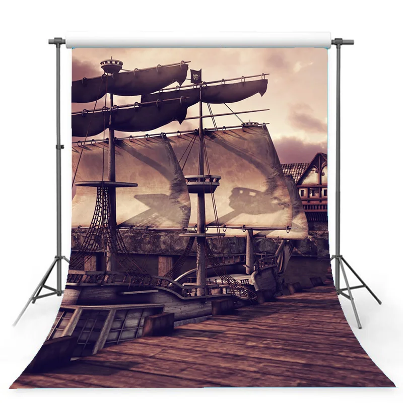 

Vinyl Custom Vintage Pirate Ship Decorate Retro Photography Backdrops Props Newborn Portrait Farm Photo Studio Background LK-51