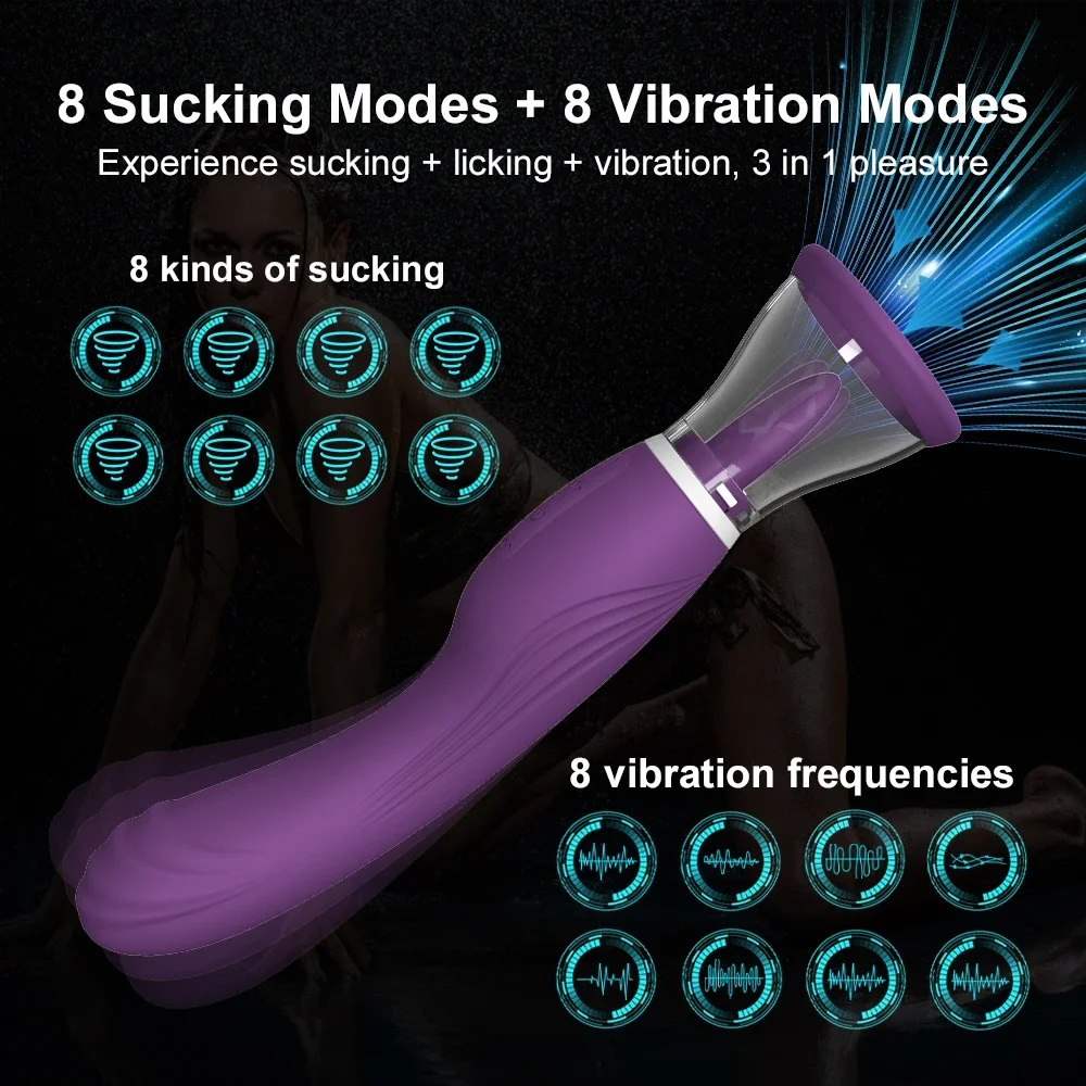 Vacuum Adsorption Tongue Vibrators for Women 8 Speeds Vibration Sucking Licking Powerful Clitoris Stimulator Magnetic Charging