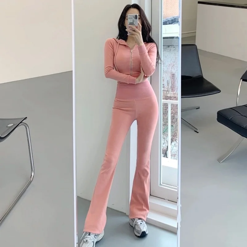 

ZILIHUA Sexy Slim Fit Sportswear Set High Waist Casual Pants Zipper ort Jaet for Women Cotton Blend Winter Collection