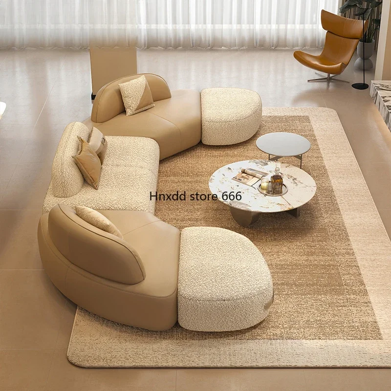 Italian special-shaped leather cloth sofa module tofu block curved leather sofa