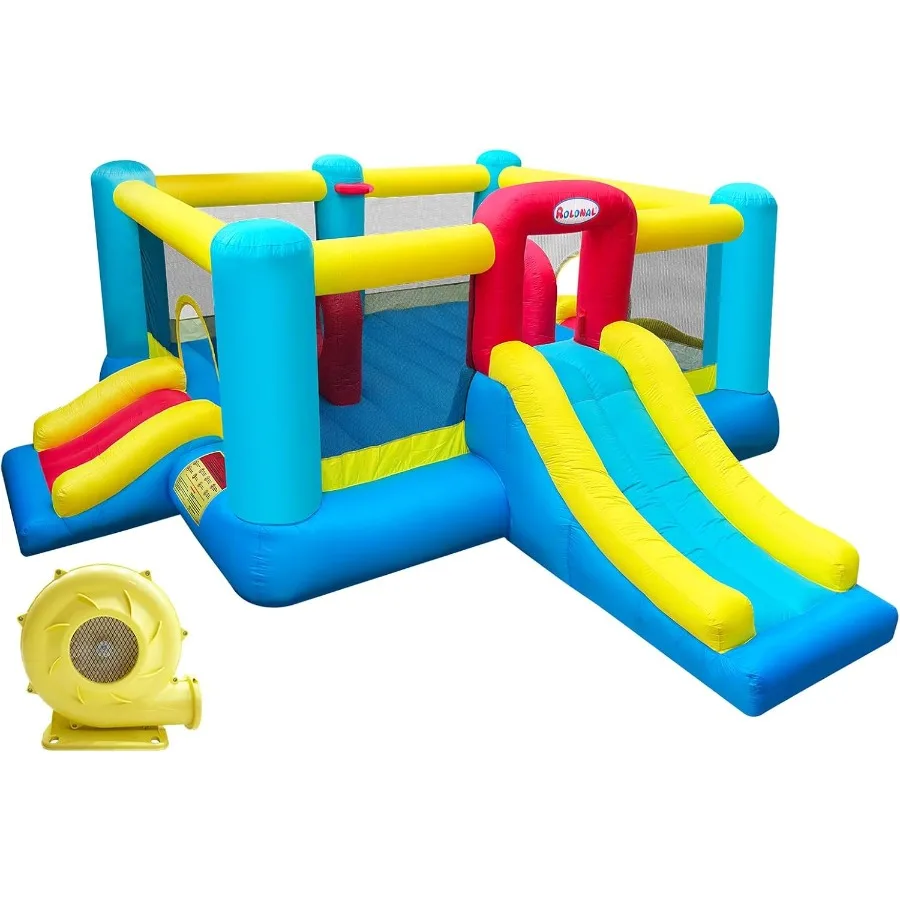 

Big Inflatable Bounce House for Party 17.9ft x 16.25ft with Three Slides Basketball Hoop Double Fun Central Obstacle Throw Ball