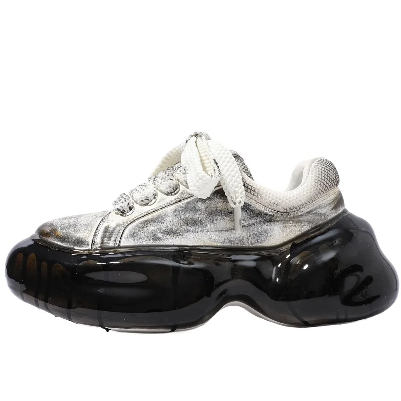 

Retro Vintage Bubble Thick Soled Rubber Coated Glue Daddy Shoes for Men's Height Increasing Shoes Comfortable Casual Bread Shoes