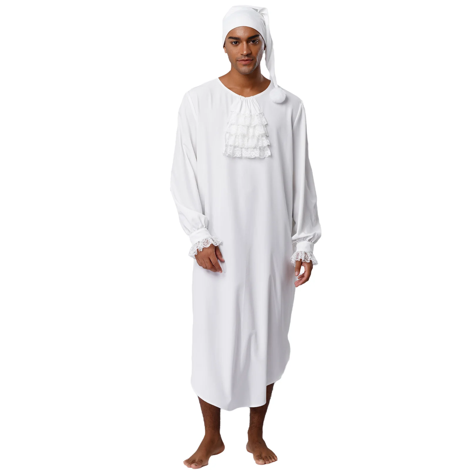 

Мужская ночная рубашка в викторианском стиле, ночная рубашка, комплект халатов для сна, мягкие длинные рубашки с длинными рукавами и ночной шапочкой, рождественская одежда для сна