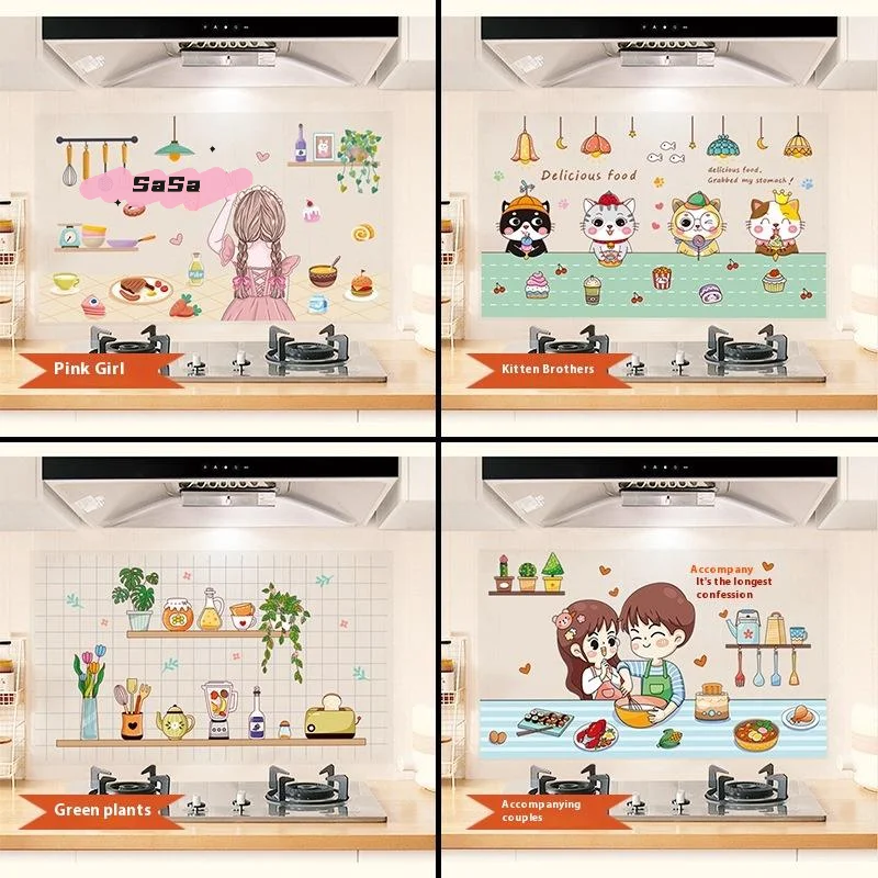 

Kitchen Oil-Proof Wall Stickers Self Adhesive High-Temperature & Smoke Resistant Waterproof Tiles Proof Wallpaper for Cooking