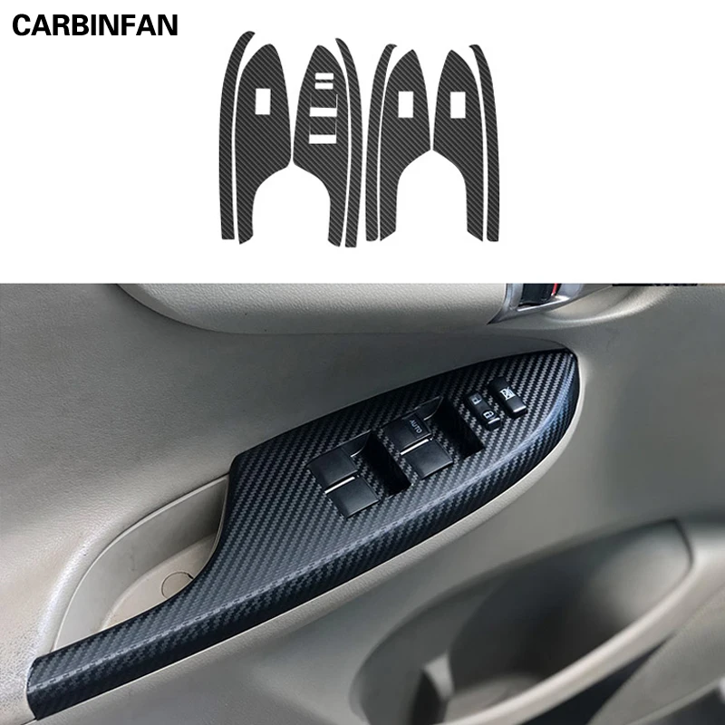 Car Styling Black Carbon Decal Car Window Lift Button Switch Panel Cover Trim Sticker 4Pcs/Set For Toyota Corolla 2007-2013