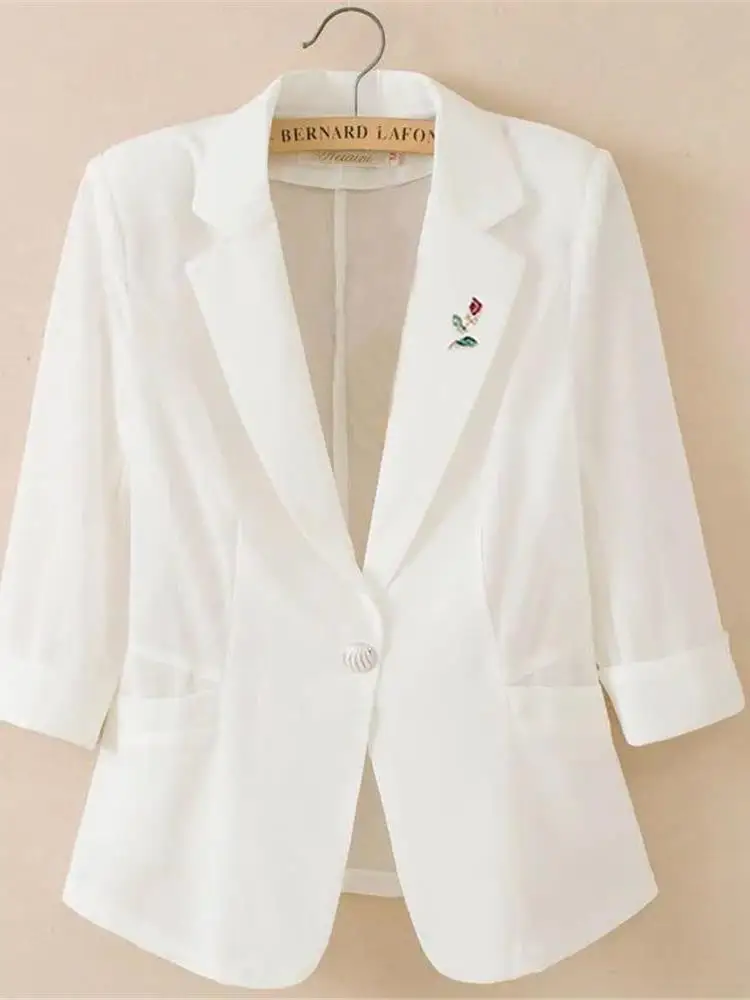 Women's Me ort Thin Summer New Faion Pure Color Small Western Sle Suiting Outerwear Sun Protection Seven Sve Coat