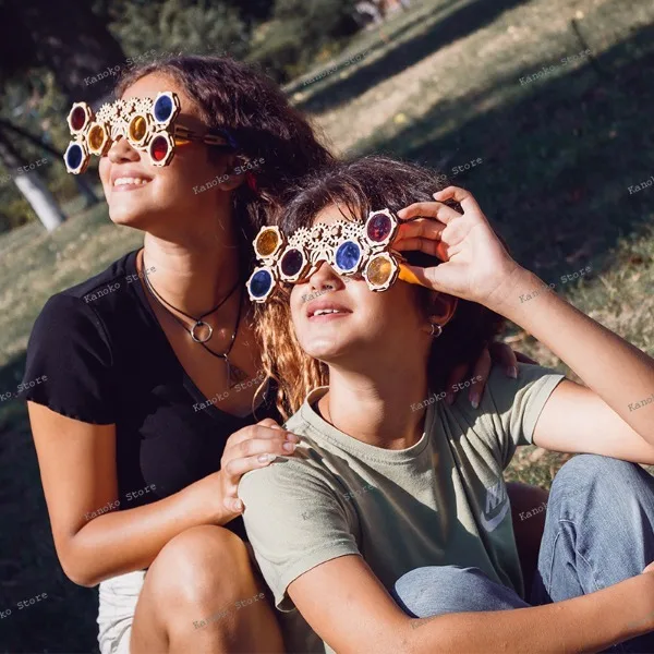 

Деревянные трехцветные очки в стиле стимпанк, модель игрушки ручной сборки для взрослых, декомпрессионный подарок DYI, орнамент