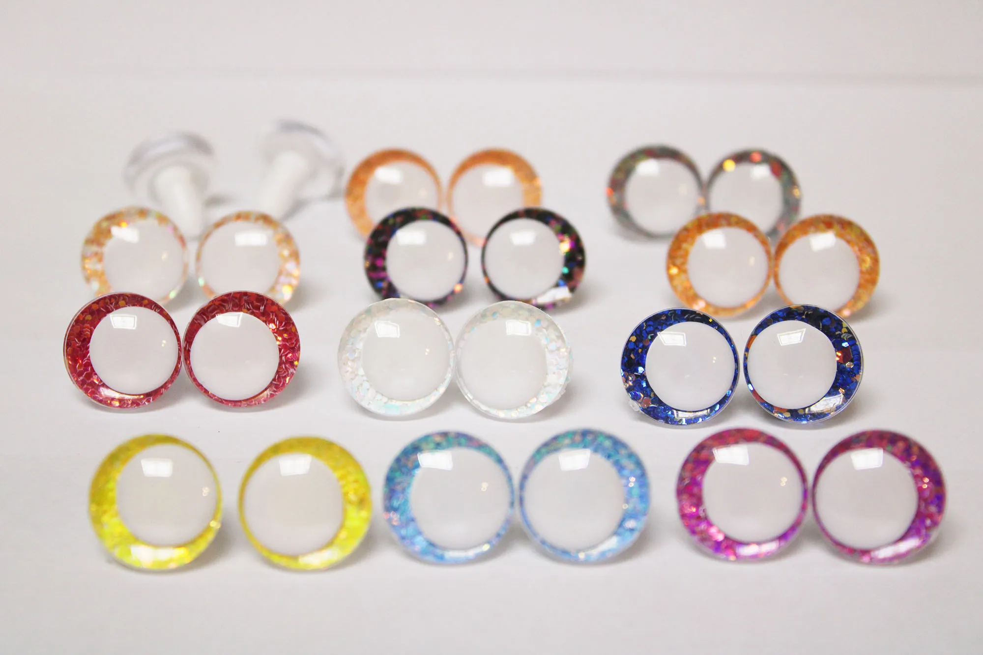 10PAIRS  14MM TO 35MM WHITE PUPIL 3D COMICAL ROUND GLITTER TOY EYES COLORFUL DOLL EYES -T10