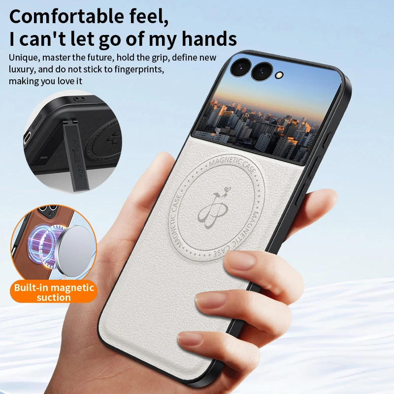 Wireless Charging Magnetic Soft Phone Case For Samsung Galaxy Z Flip 7 Holder Lens Protective Silicone Cover Leather Back Cases