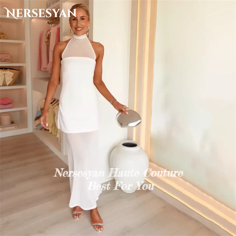 Nersesyan luxo sólido vestidos de baile halter maxi corte cetim uma linha vestidos de festa sem costas convidado vestido formal 2025 personalizado