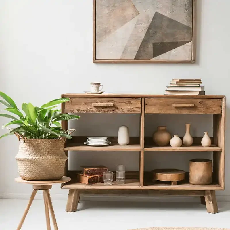 Retro old solid wood log household dining side cabinet living room locker storage table tea cabinet foyer cabinet