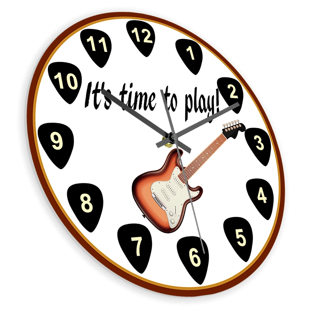 It's Time to Play Guitar Wall Clock for Music Studio Rock Band Electric Guitar Silent Quartz Wall Clock Guitarist Musicians Gift