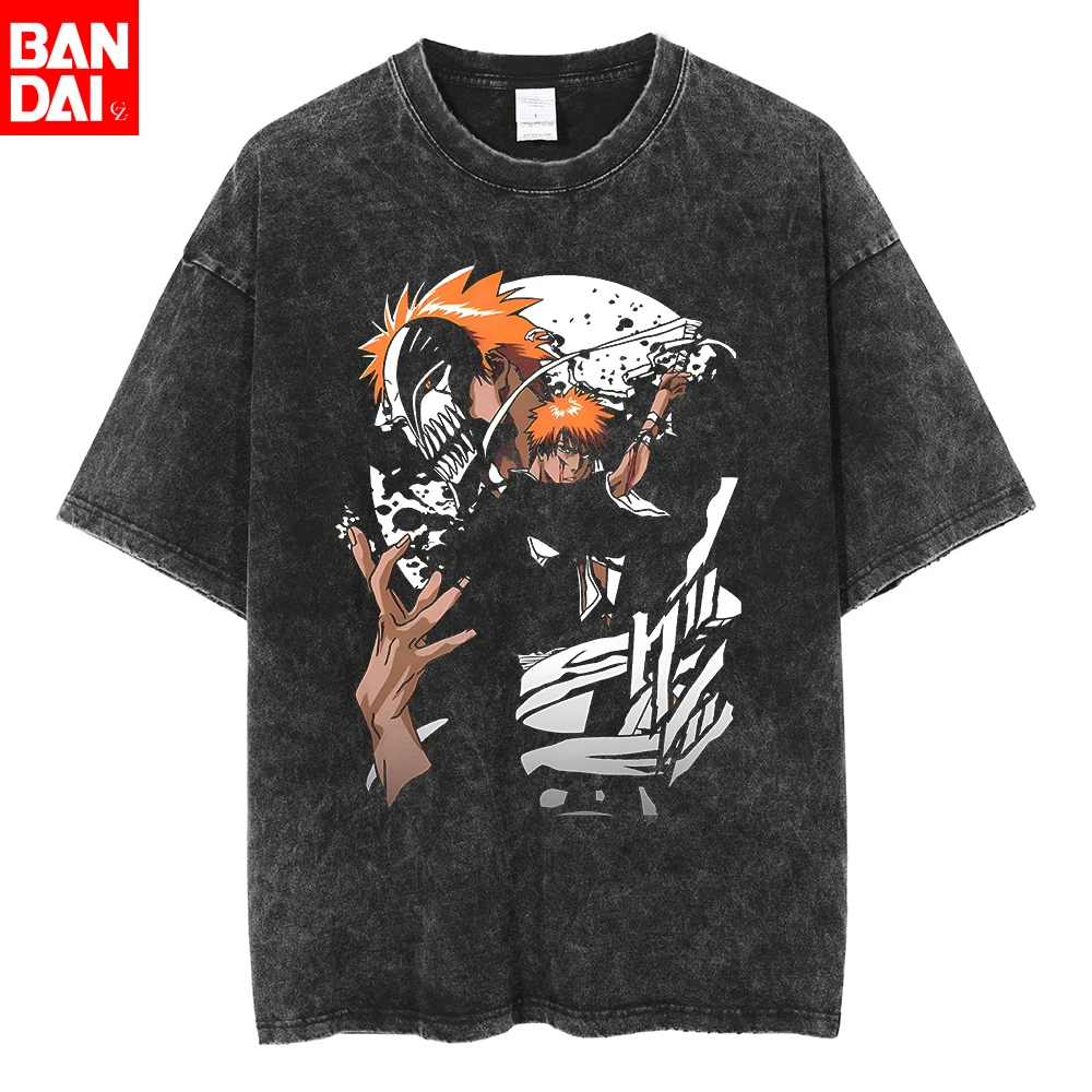 

BLEACH Ichigo Kurosaki Full Hollow Form Vintage Washed T-Shirt Anime Oversized Streetwear for Men Women Casual Tees