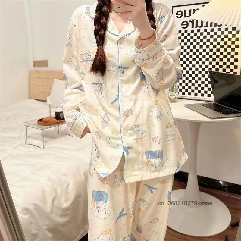 Sanrio Cinnamoroll Cartoon New Pajamas Spring Autumn Students Sweet Cute Y2k Girl Pajamas Korean Style Long Sleeve Home Clothes