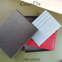 Custom Letters Luxury Card Wallet Gift With Box Engrave Name Genuine Leather Creative Cute Card Holder Woman Man Coin Purse
