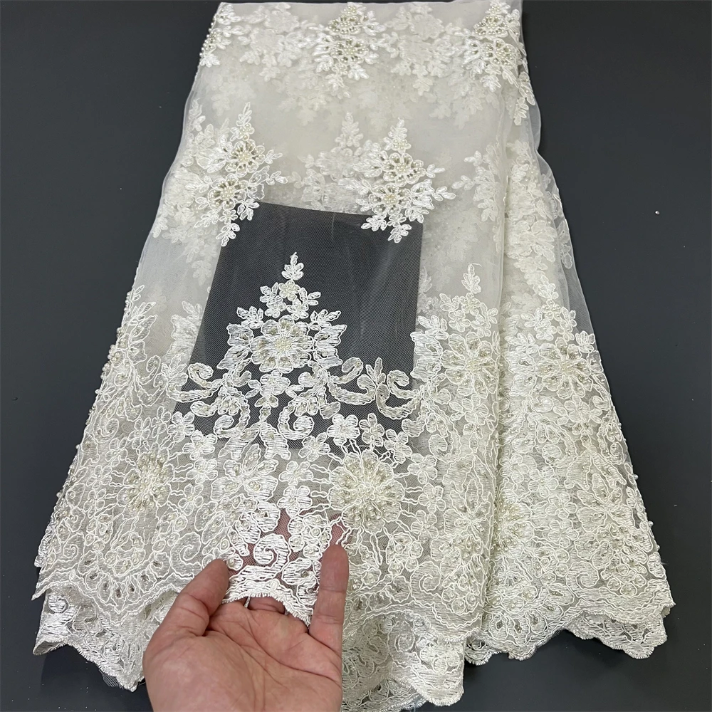 

African Nigerian Tulle Lace Fabric, Sequins Embroidery, French GuipureWedding Party Dress, Beaded, High Quality, 5Yards, 2024