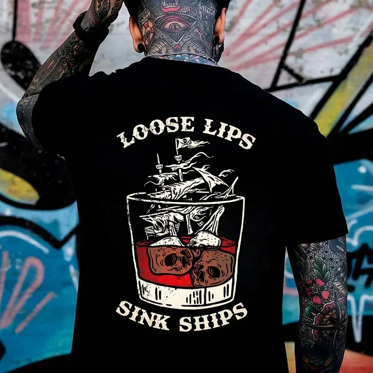 Loose Lips Sink Ships Print T-Shirt      (5)View