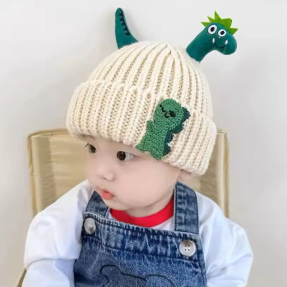 Cute Dinosaur Baby Knitted Hat Winter Warm Children Beanies Thicken Woolen Kids Crochet Bonnet 1-5 Years Boys Girls Pullover Cap