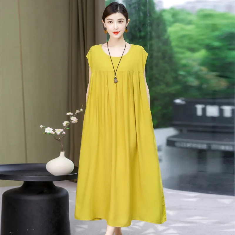 L-4XL Cotton Rayon Sleepwear Dress New Loose Summer Nightgowns For Women Plus Size Nightwear Ladies Nightshirt 100 Kg Wear