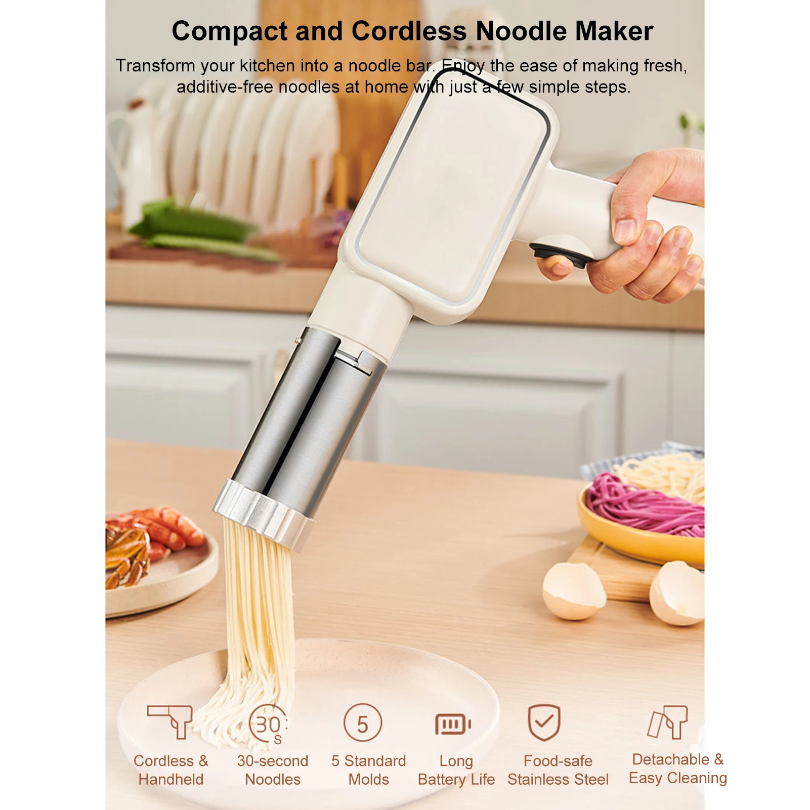 

Беспроводная ручная машина для изготовления лапши, портативная электрическая машина для изготовления макаронных изделий, 2 инструмента для изготовления колбас, перезаряжаемая автоматическая машина для прессования лапши