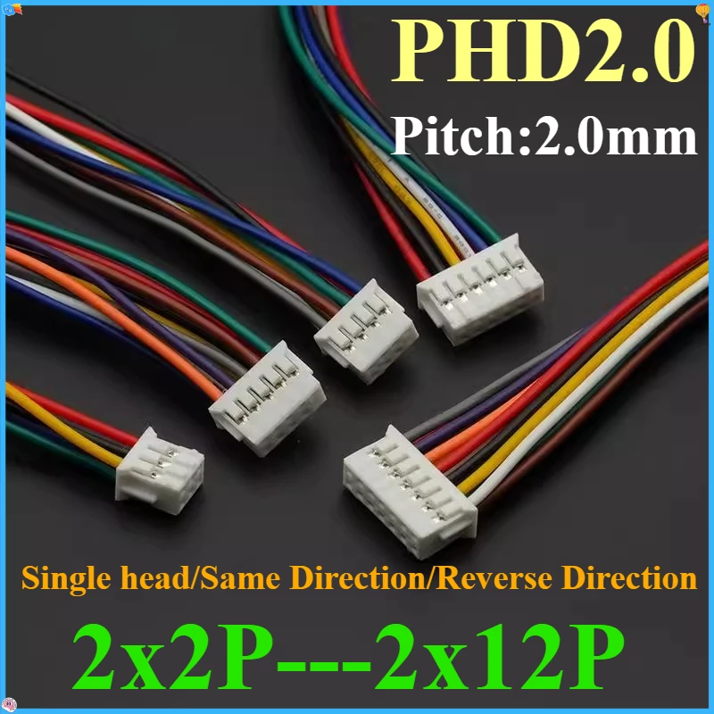 

5Pcs PHD2.0 PHD 2.0MM Wire Cable Connector 2x2/3/4/5/6/7/8/9/10/11/12/13/14/15/16/20 Pin Pitch Female Plug Socket 10cm 20cm 30cm