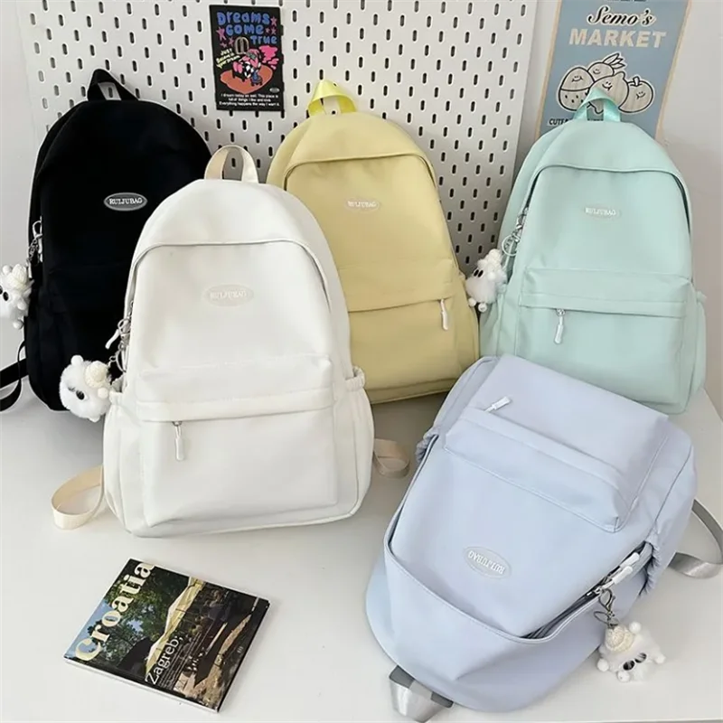 

Solid color backpack for women simple and versatile ins schoolbag Korean style fresh college student casual backpack